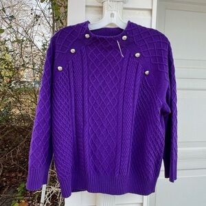 NWT Talbots Gorgeous Purple Woven Argyle Stripe Button Sweater